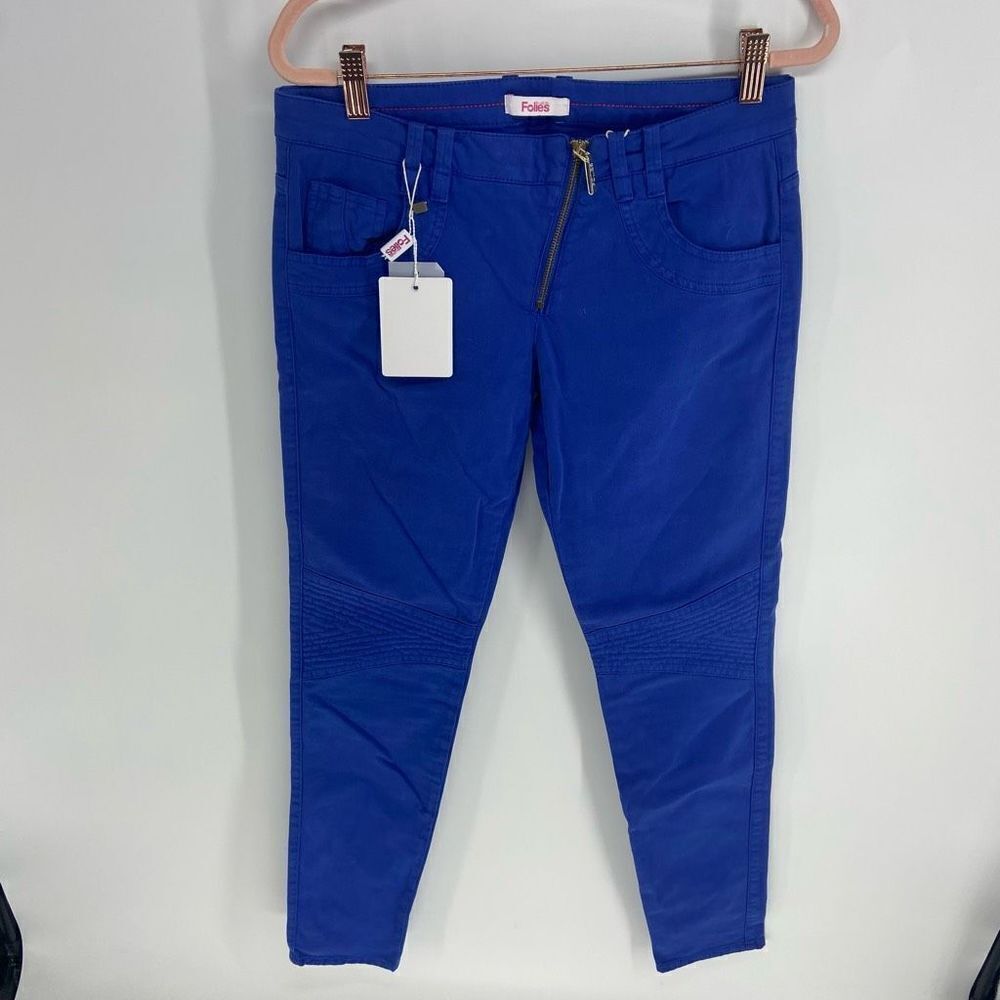 Blugirl Folies Women's Blue Cotton Asymmetrical Zip Slim Jean Pants Size 6